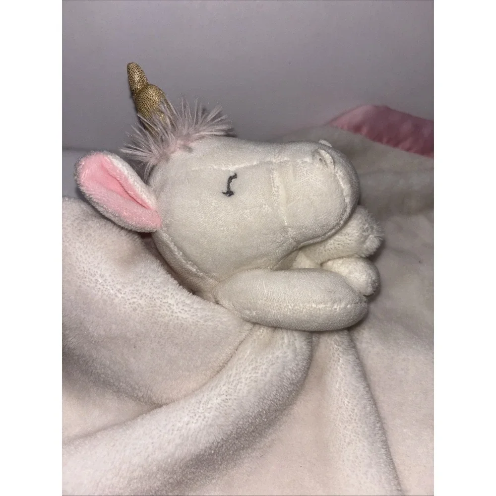 Carters Unicorn Lovey Plush White Pink Satin Trim & Back Security Blanket